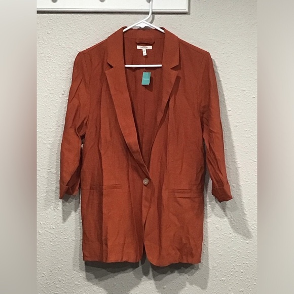 NWT Maurices Orange One Button Boyfriend Style Blazer Lightweight 3/4 Sleeve M - Picture 4 of 6